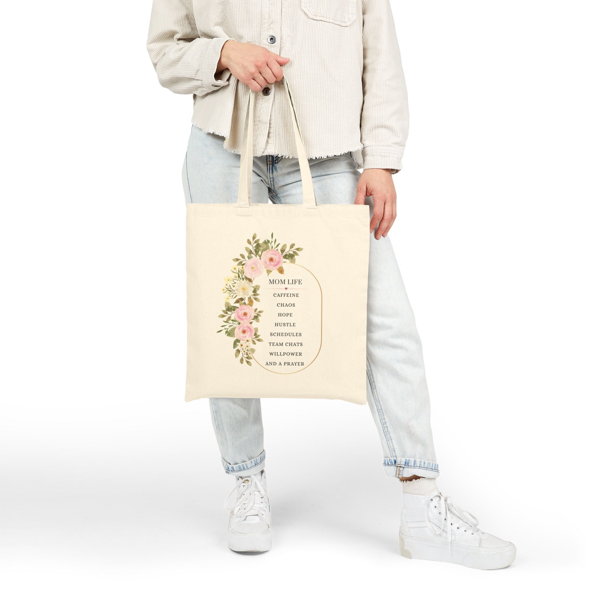 Mom Life Floral Tote Bag — Cotton Canvas Grocery & Market Bag
