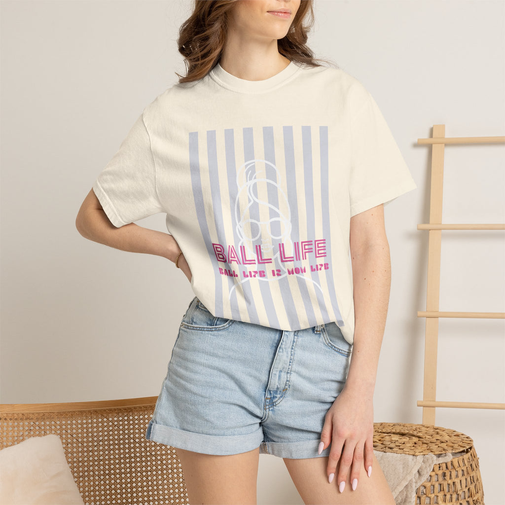 Ball Life Mom Life Striped Graphic T-Shirt