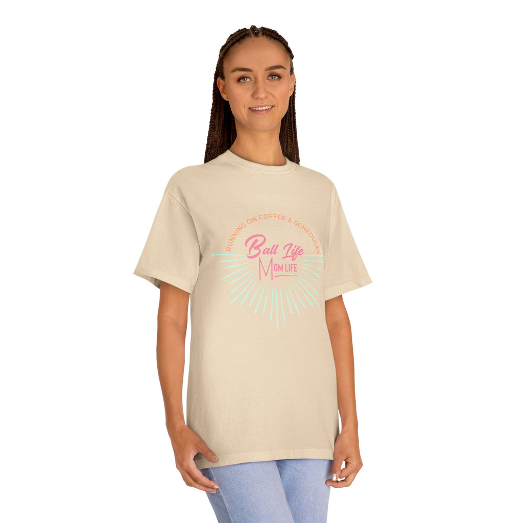 Ball Life Mom Life Graphic Tee — Running on Coffee & Schedules Retro Vibe