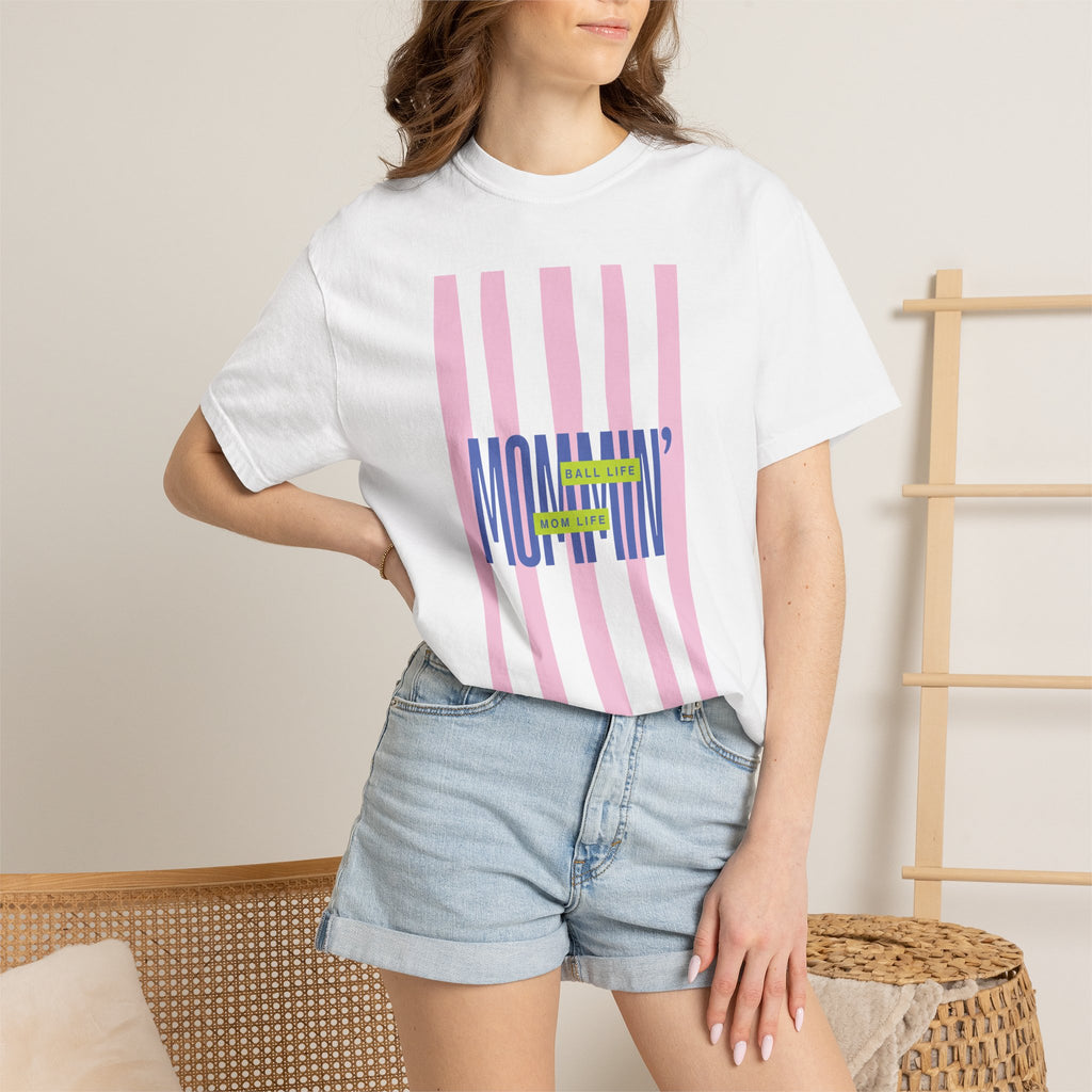 Pink Stripe T-Shirt - Mom Life Ball Life Tee