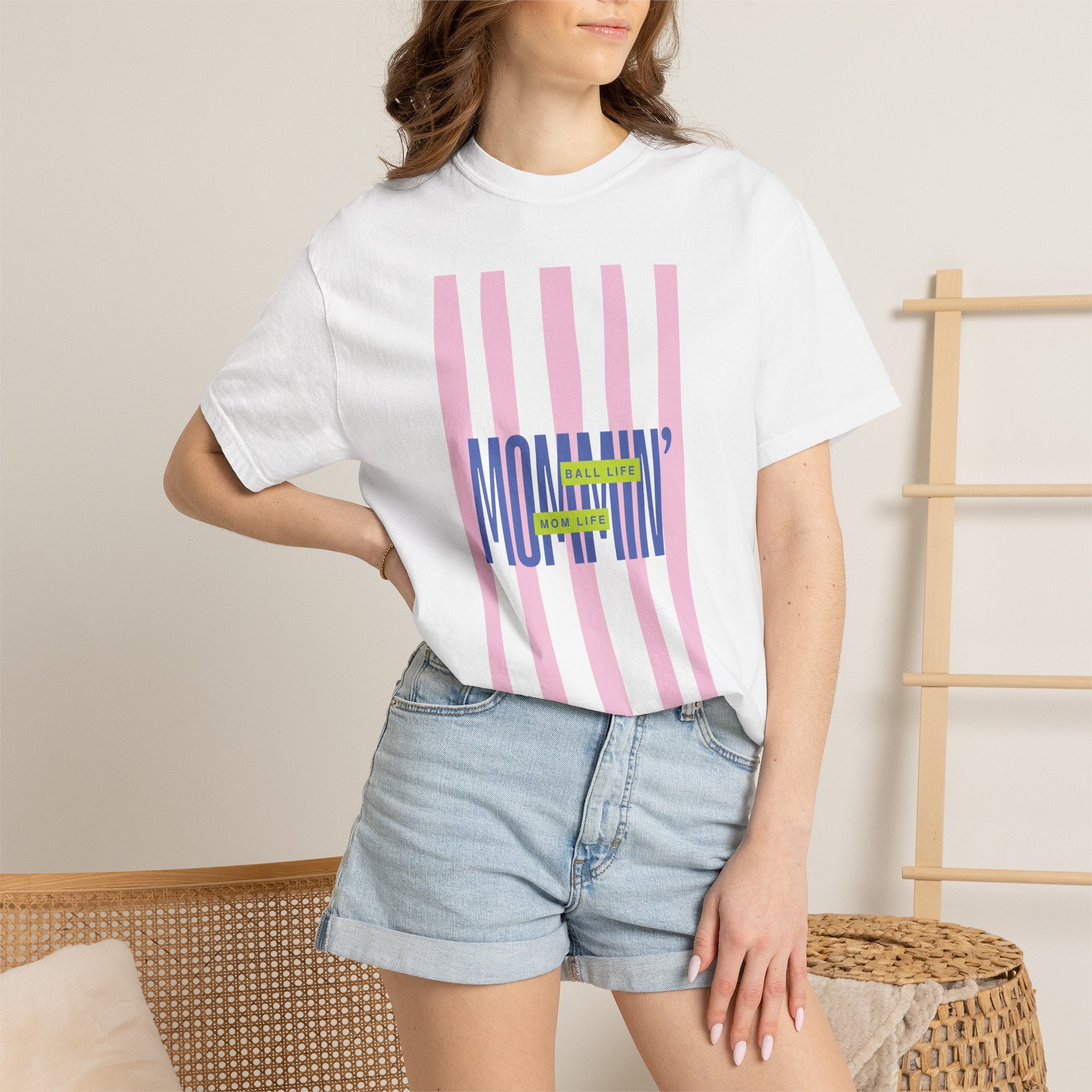 Pink Stripe T-Shirt - Mom Life Ball Life Tee
