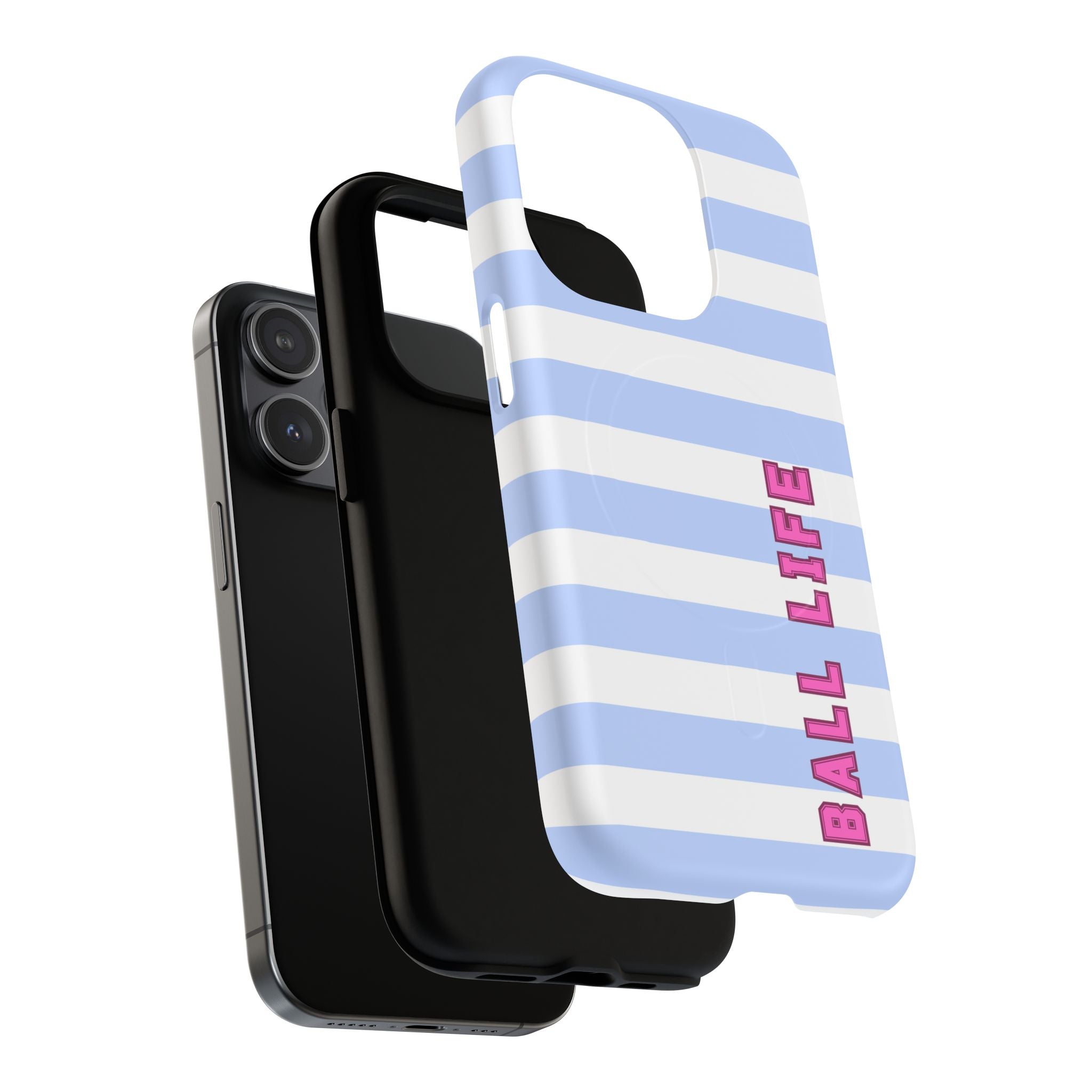 Phone Case — "Ball Life is Mom Life" Magnetic Tough Case Blue Stripes Pink Font