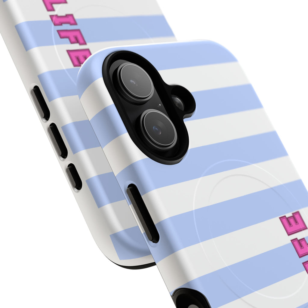 Phone Case — "Ball Life is Mom Life" Magnetic Tough Case Blue Stripes Pink Font