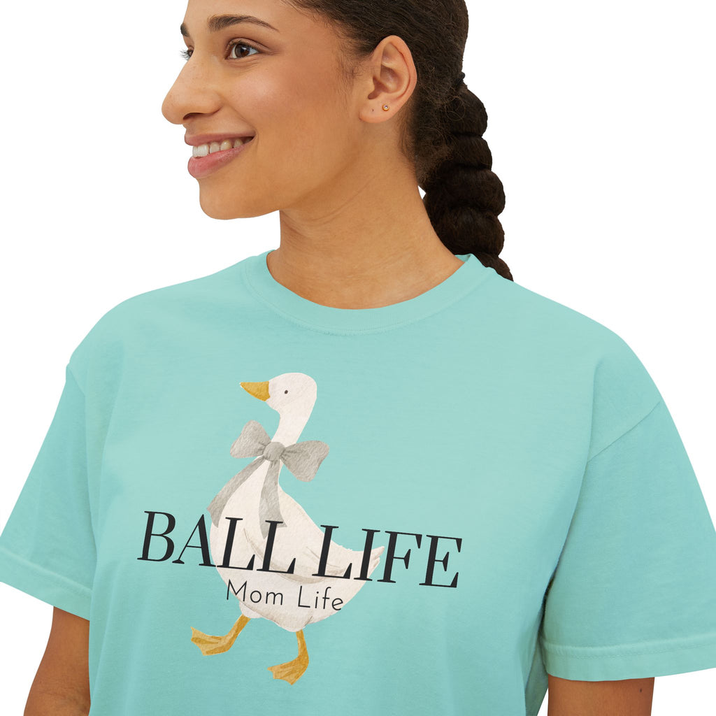 Women's Boxy Tee — Ball Life Mom Life Silly Goose Graphic