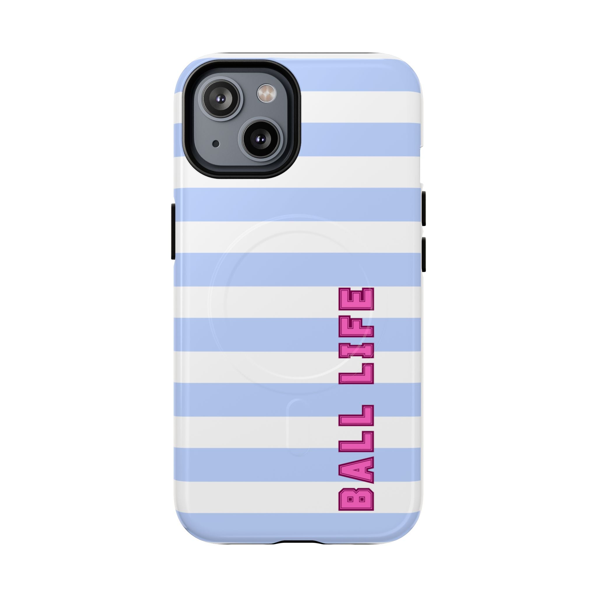 Phone Case — "Ball Life is Mom Life" Magnetic Tough Case Blue Stripes Pink Font
