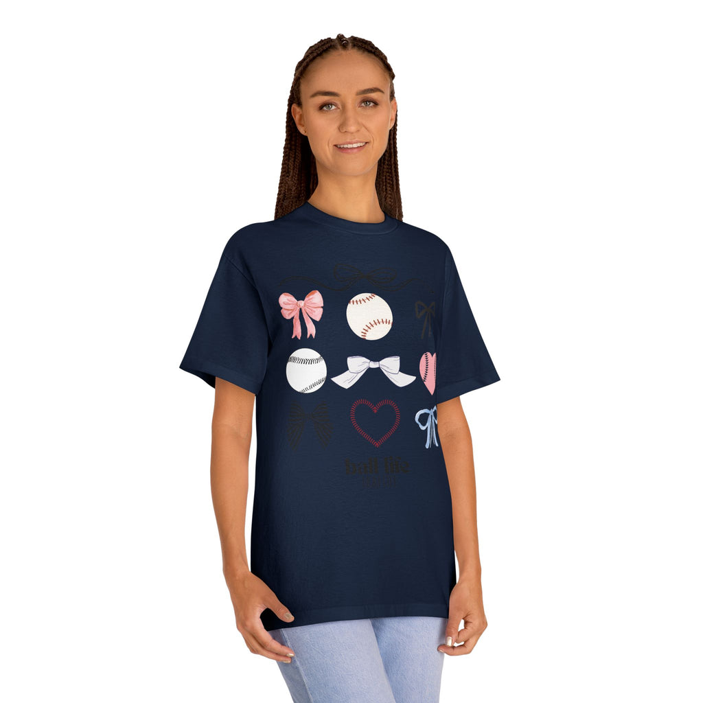 Baseball Bow Graphic Tee — "Ball Life" Bows & Heart Sports Shirt