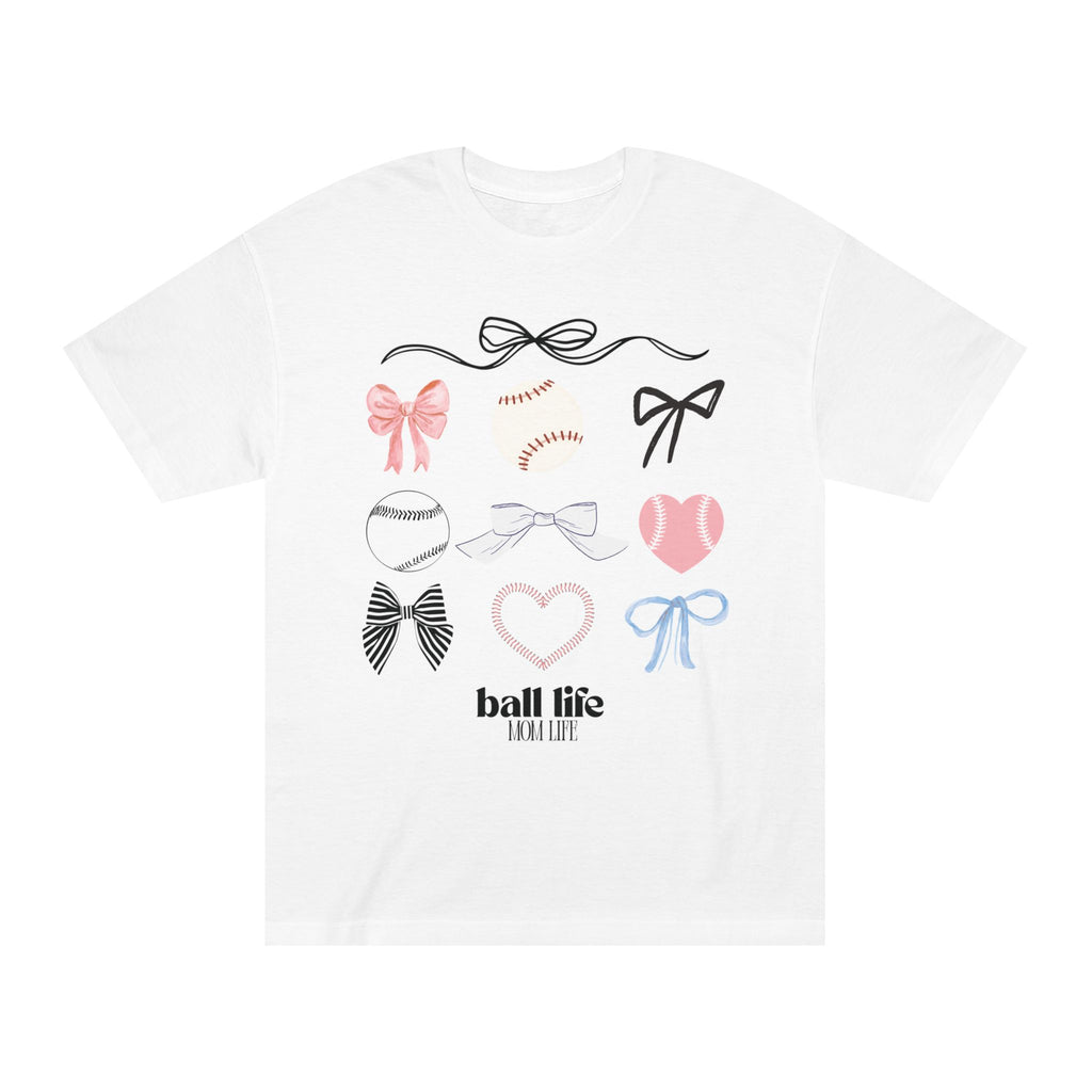 Baseball Bow Graphic Tee — "Ball Life" Bows & Heart Sports Shirt