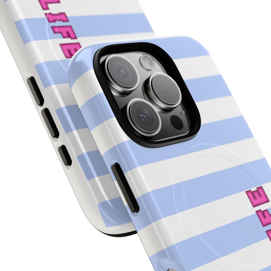 Phone Case — "Ball Life is Mom Life" Magnetic Tough Case Blue Stripes Pink Font