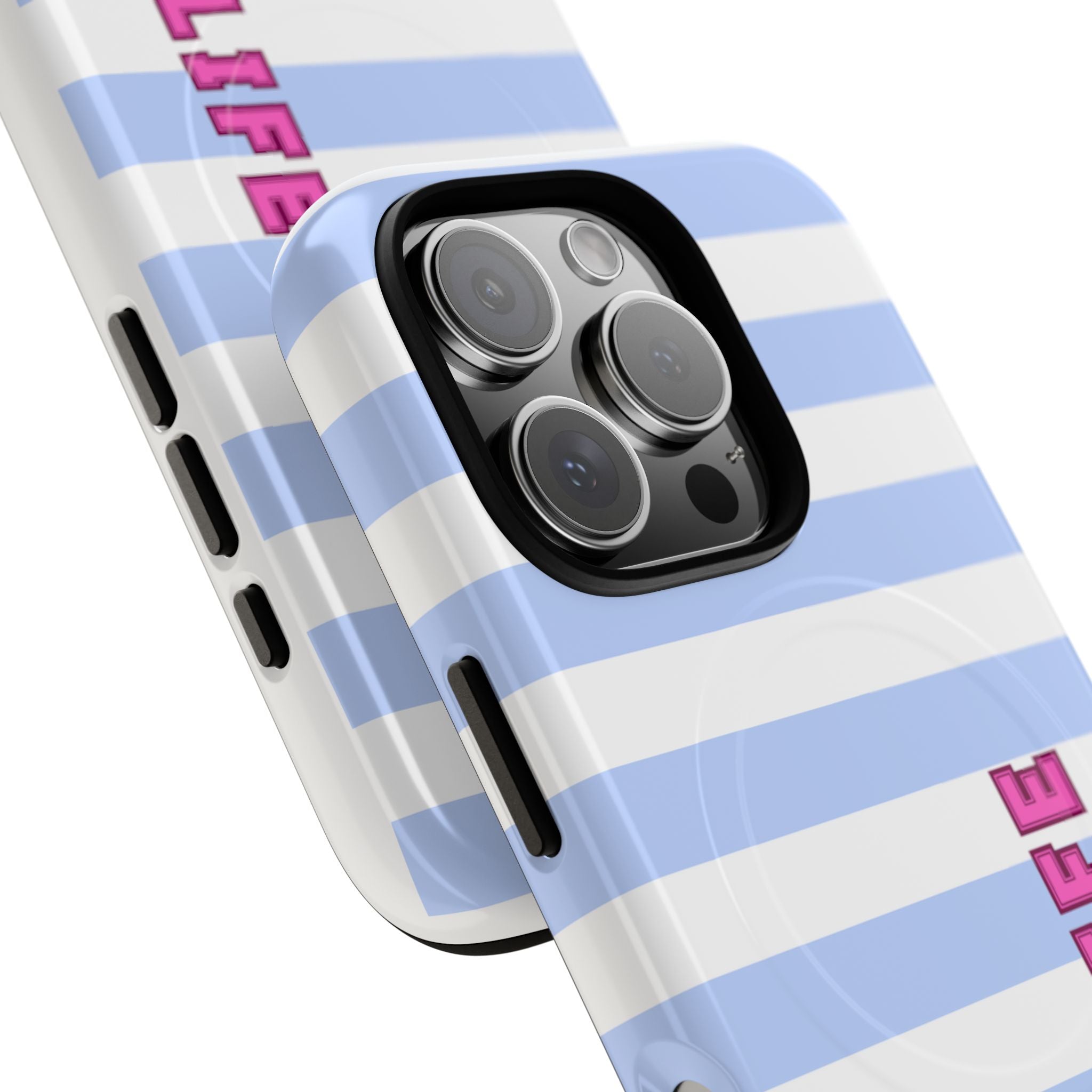 Phone Case — "Ball Life is Mom Life" Magnetic Tough Case Blue Stripes Pink Font