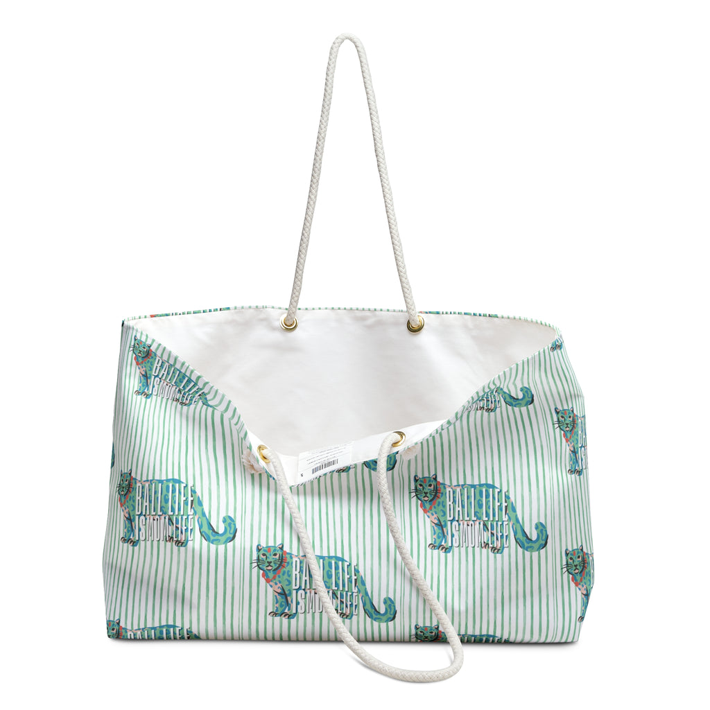 Teal Leopard Weekender Bag – Striped Travel Tote for Weekend Getaways