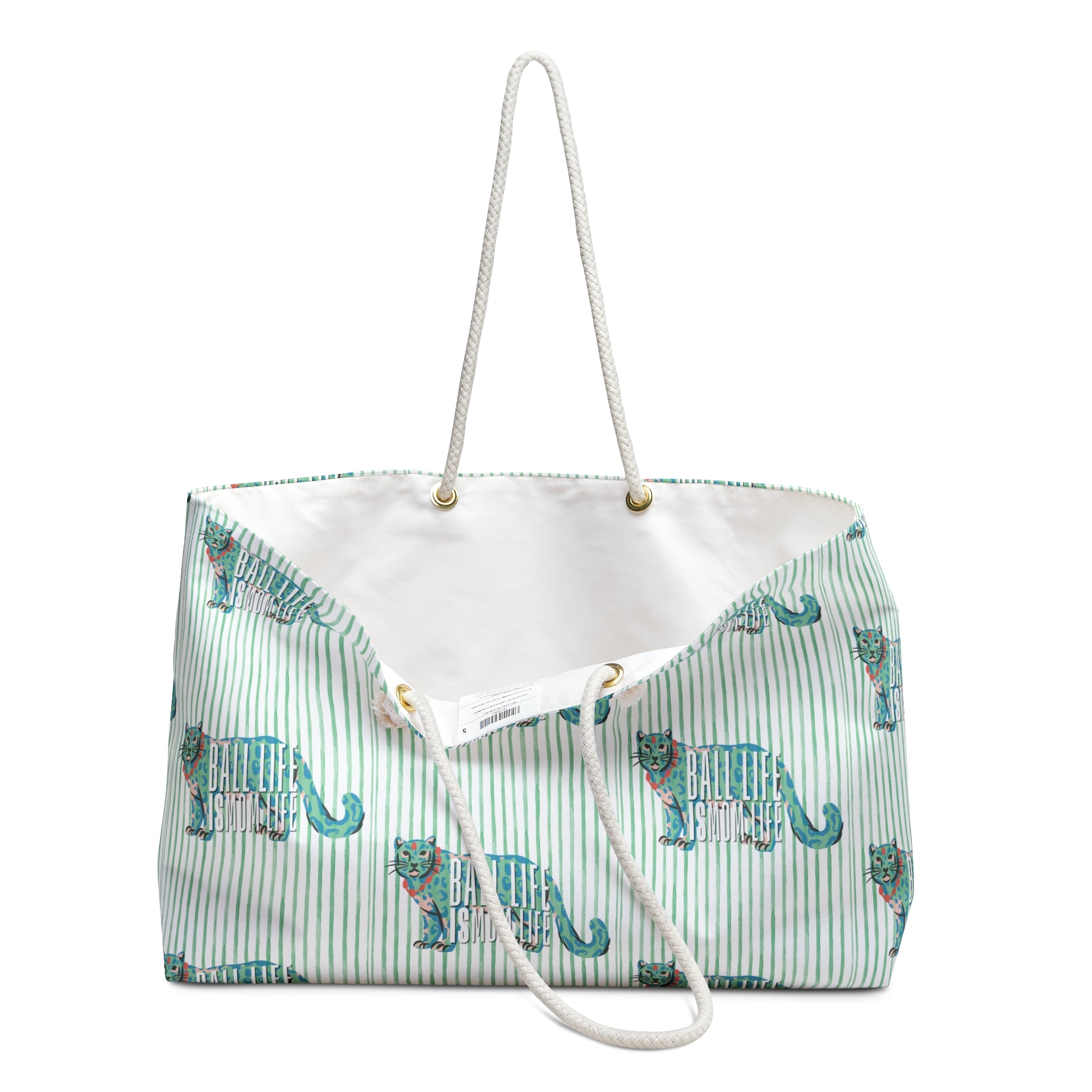 Teal Leopard Weekender Bag – Striped Travel Tote for Weekend Getaways