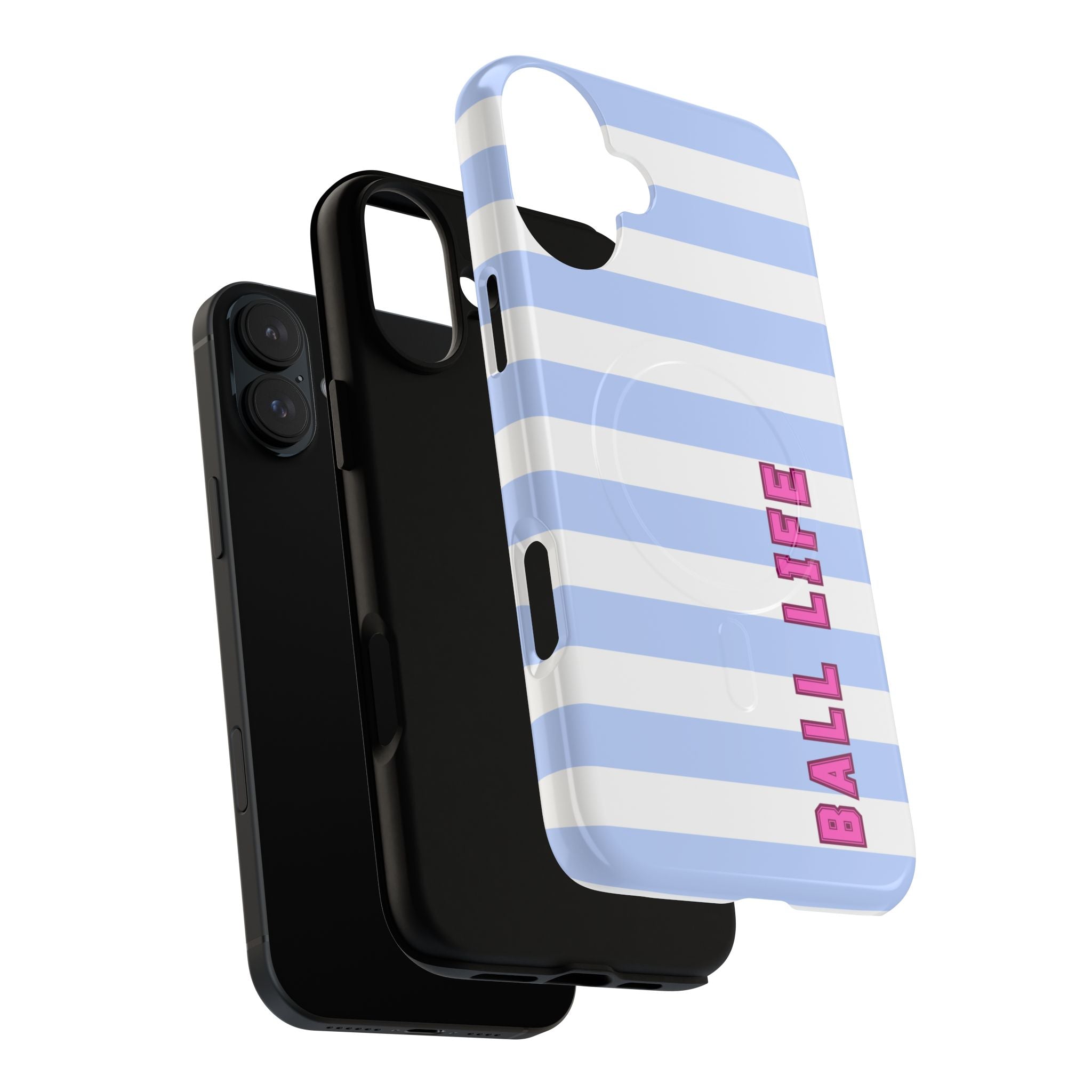 Phone Case — "Ball Life is Mom Life" Magnetic Tough Case Blue Stripes Pink Font
