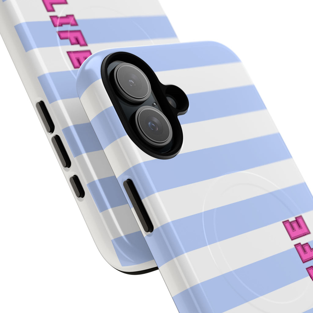 Phone Case — "Ball Life is Mom Life" Magnetic Tough Case Blue Stripes Pink Font